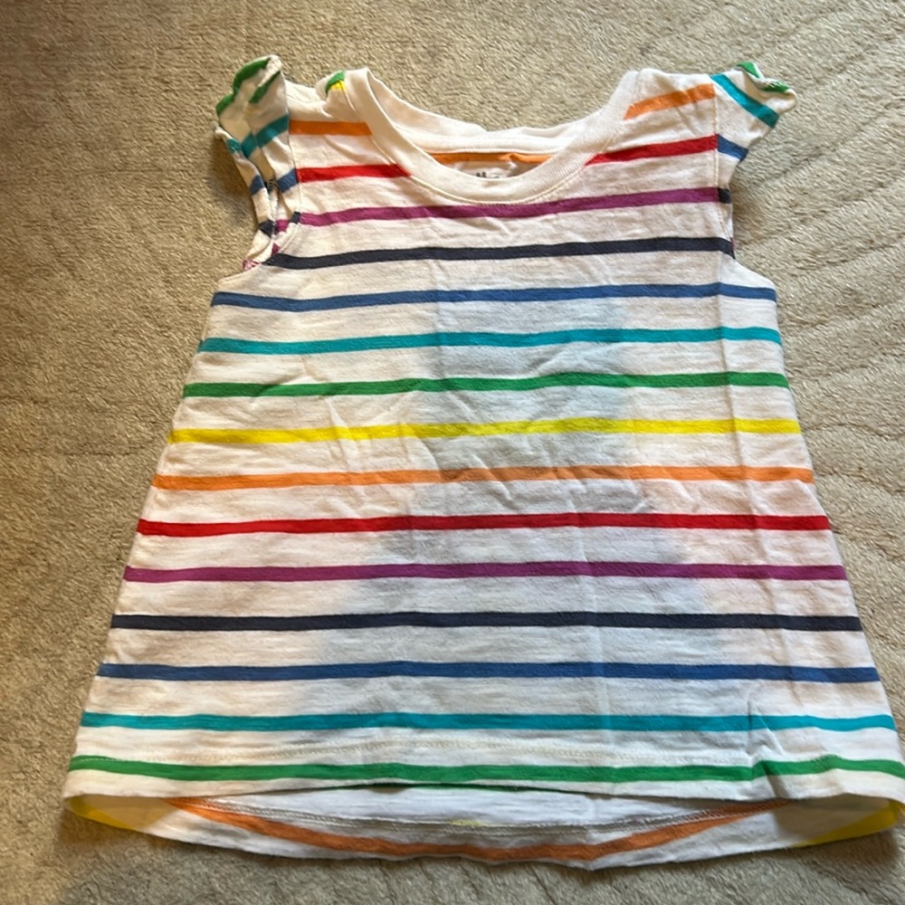 Primary Girls striped rainbow flutter sleeve top